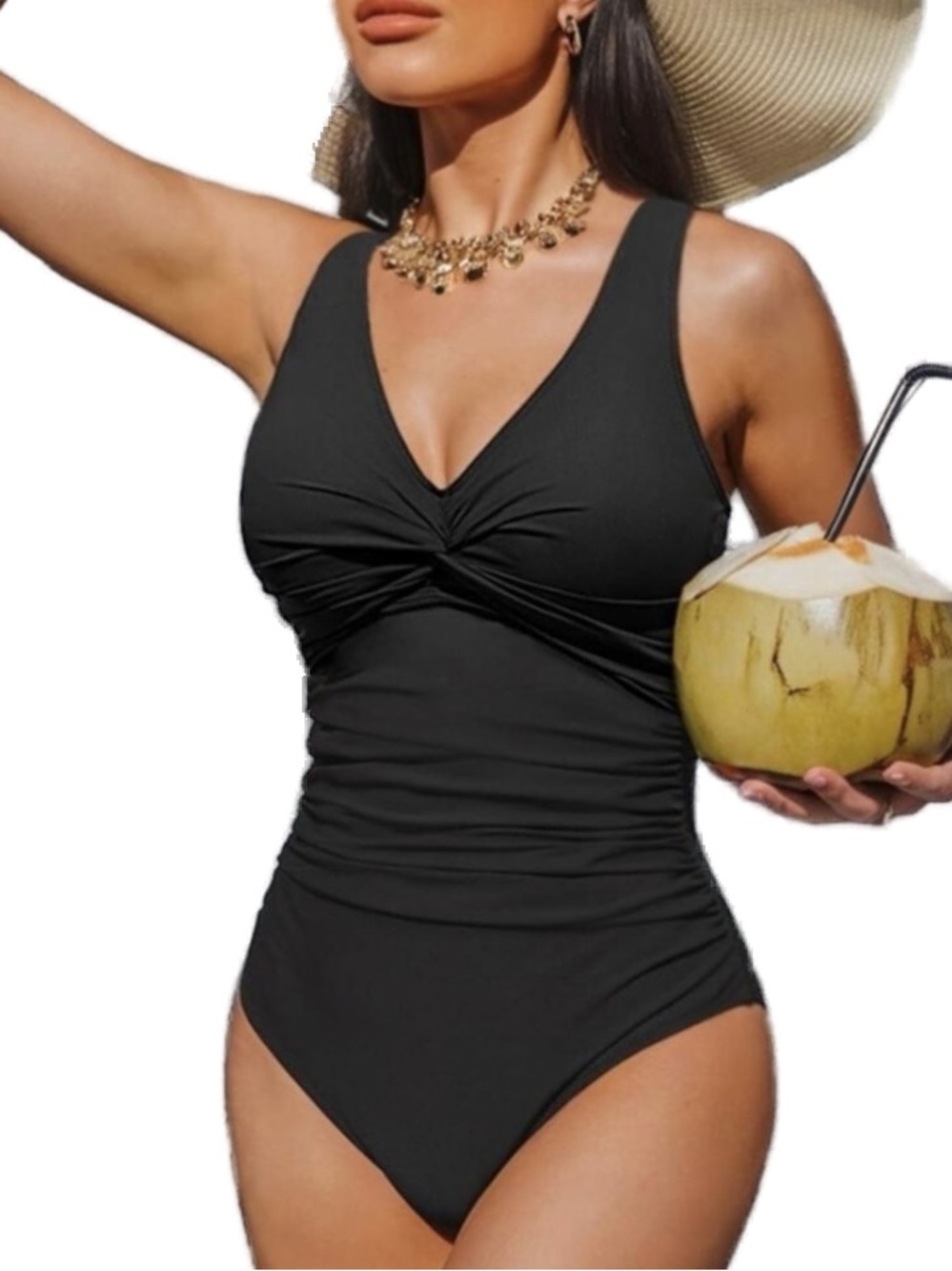 Holipick Women One Piece Swimsuit M Black Tummy Control Ruched NWT